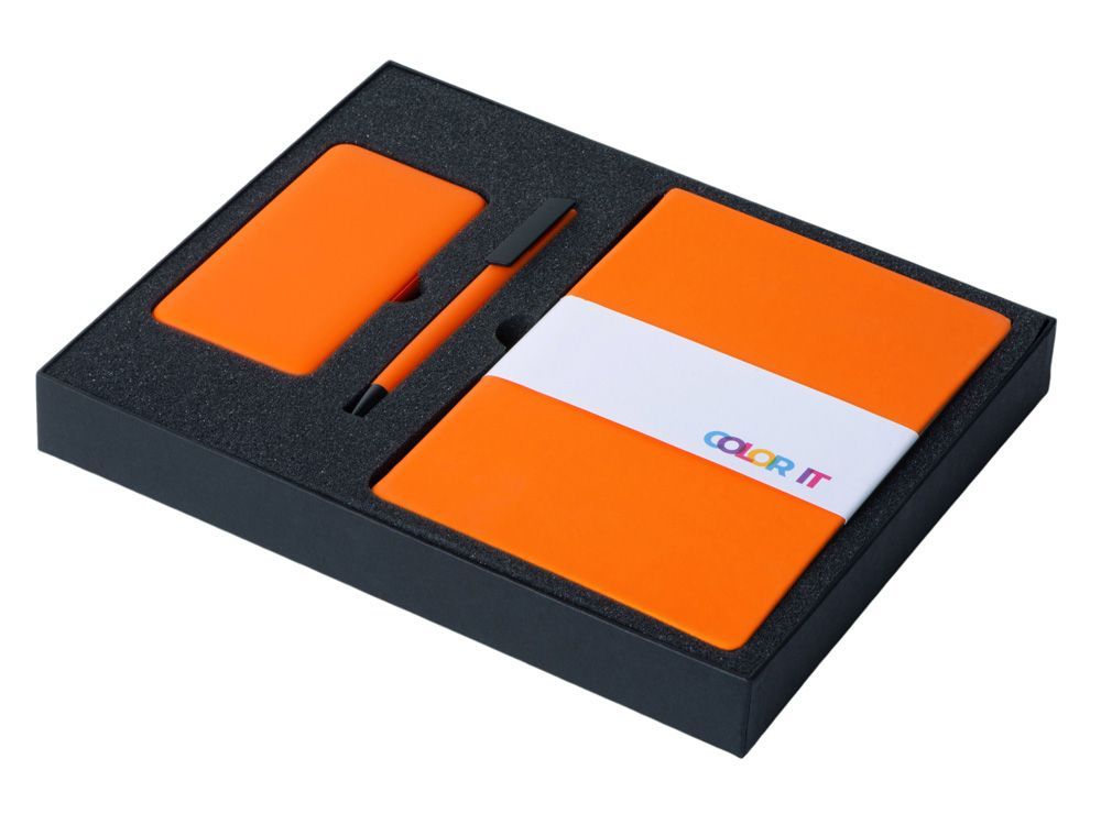 Подарочный набор «COLOR IT» c блокнотом, ручкой и повербанком, 10000 mAh, оранжевый - фото от ХочуДарю