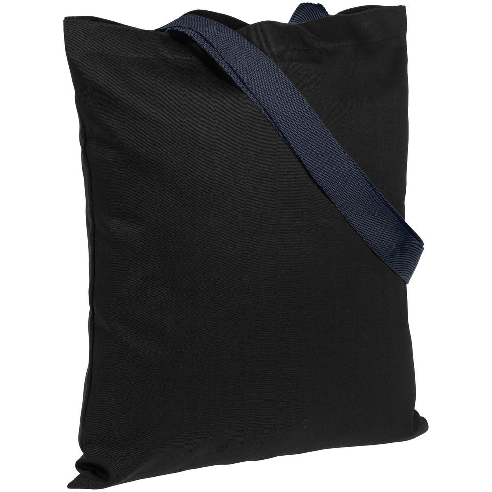 Холщовая сумка BrighTone, черная с темно-синими ручками - фото от интернет-магазина подарков Хочу Дарю