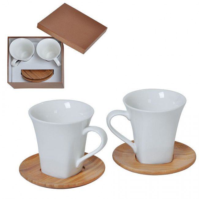 Набор "Натали": две чайные пары в подарочной упаковке, 19,5х19х9см, 200мл, фарфор, бамбук - фото от интернет-магазина подарков Хочу Дарю