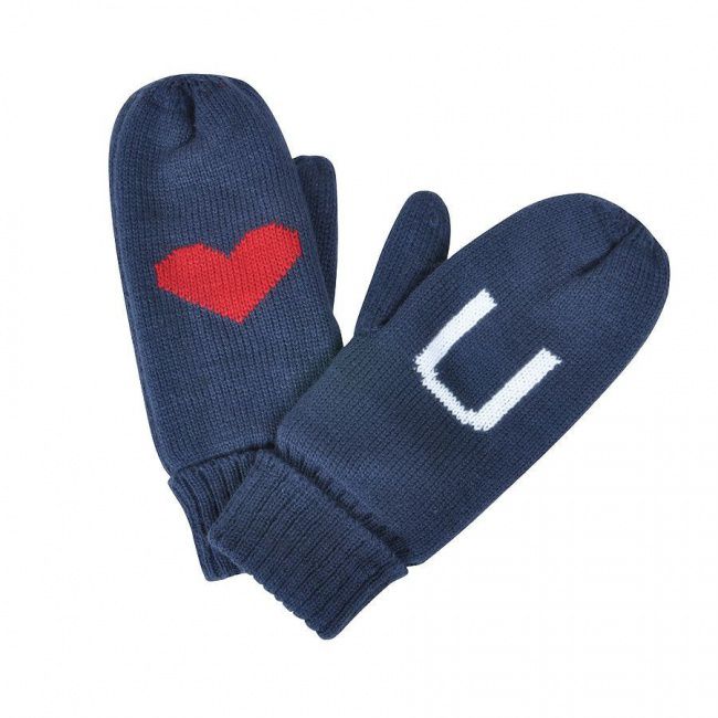 Варежки "LOVE YOU",   синий, М, акрил/флис внутри,  шеврон - фото от интернет-магазина подарков Хочу Дарю