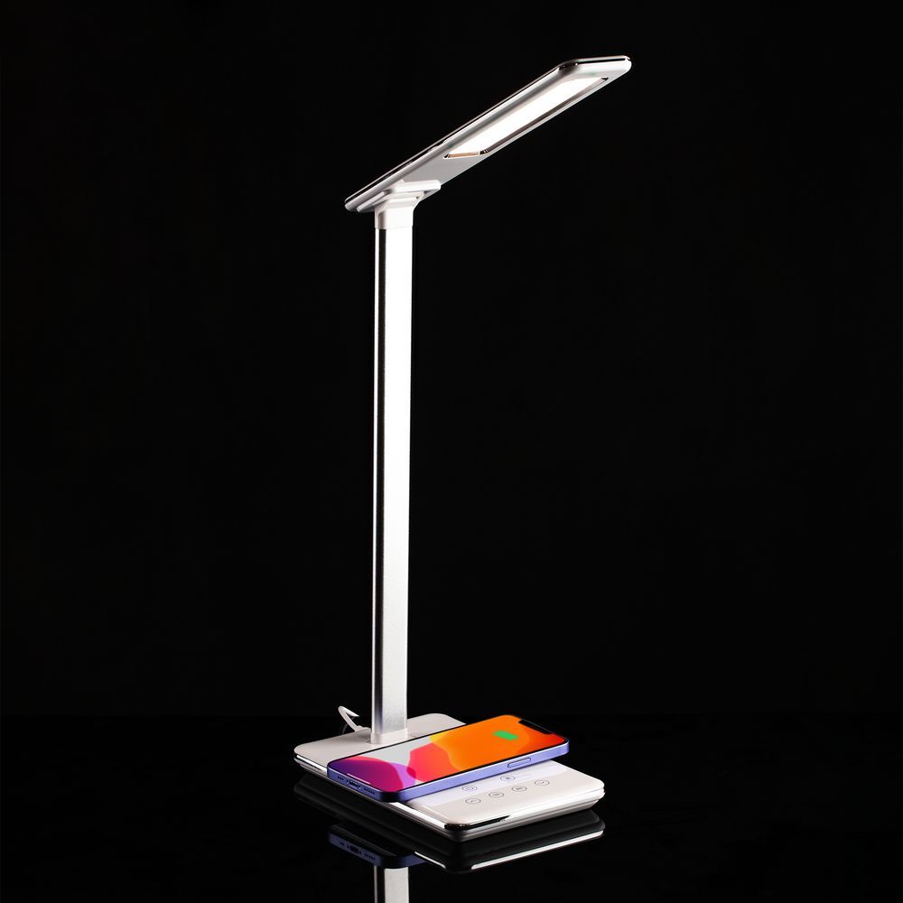 Настольная лампа с беспроводной зарядкой Power Spot, белая - фото от интернет-магазина подарков Хочу Дарю