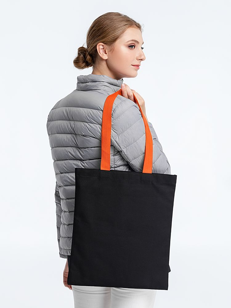 Холщовая сумка BrighTone, черная с оранжевыми ручками - фото от интернет-магазина подарков Хочу Дарю