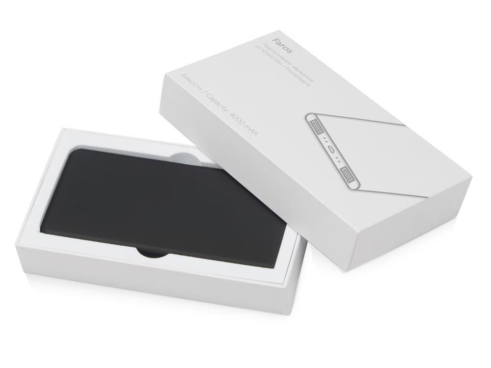 Портативное зарядное устройство с белой подсветкой логотипа Faros, soft-touch, 4000 mAh - фото от интернет-магазина подарков Хочу Дарю