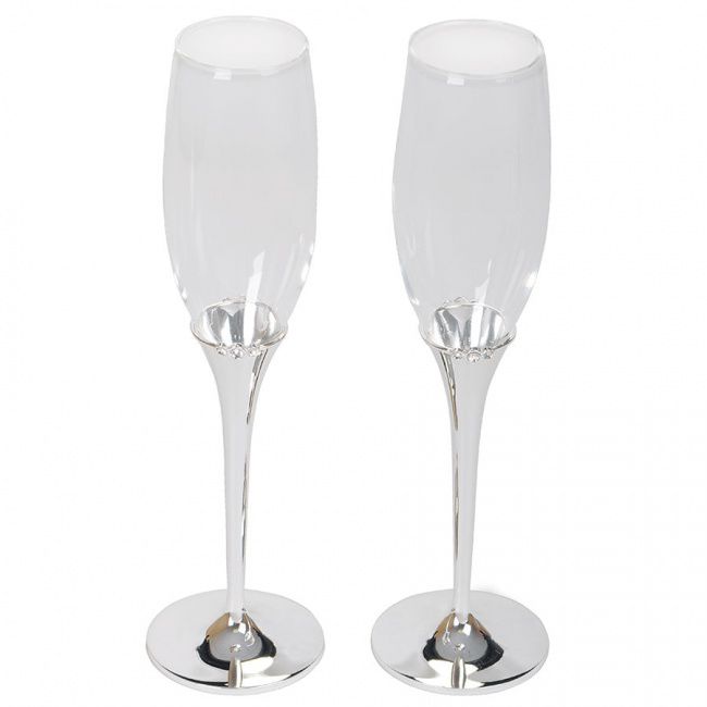 Бокалы для шампанского "Crystal" (2шт), D=6,8см, Н=25,2см, стекло, посеребренный металл,лаковое покр - фото от интернет-магазина подарков Хочу Дарю