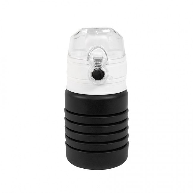 Бутылка для воды складная с карабином SPRING; 550/250 мл, силикон, черная - фото от интернет-магазина подарков Хочу Дарю