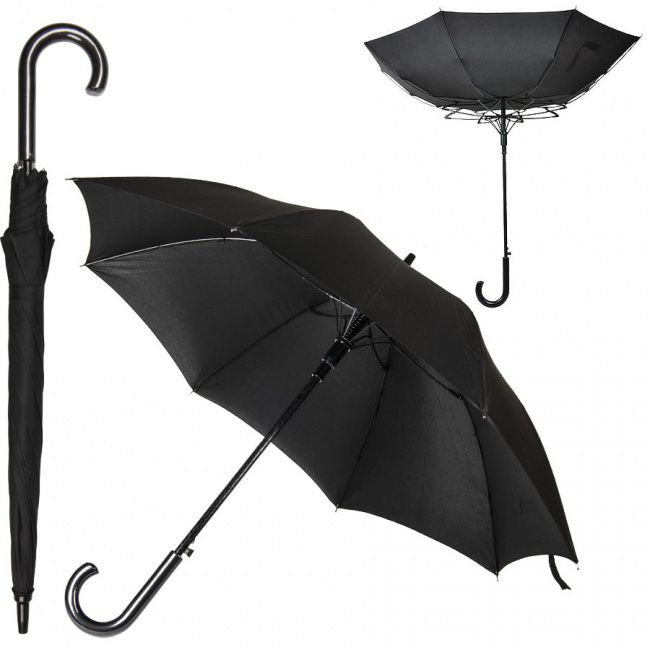 Зонт-трость "Anti Wind", полуавтомат, деревянная ручка, черный; D=103 см - фото от интернет-магазина подарков Хочу Дарю