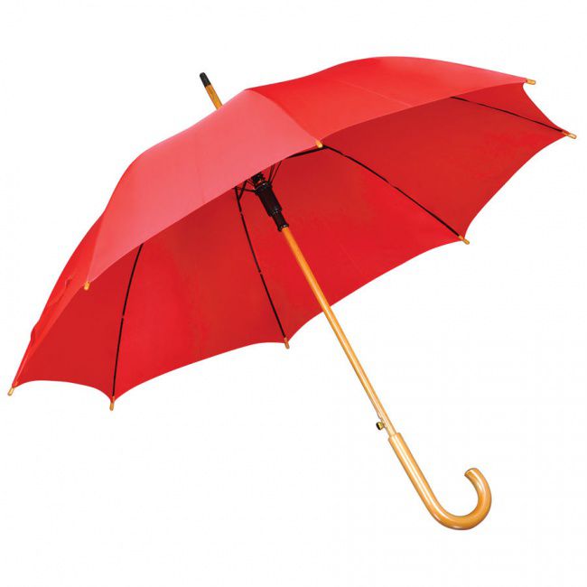 Зонт-трость с деревянной ручкой, полуавтомат; красный; D=103 см, L=90см; нейлон; шелкография - фото от интернет-магазина подарков Хочу Дарю