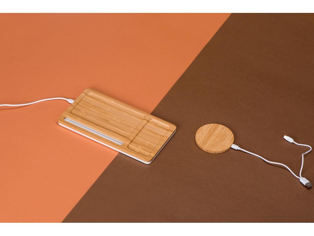 Беспроводное зарядное устройство-органайзер из бамбука Timber - фото от интернет-магазина подарков Хочу Дарю