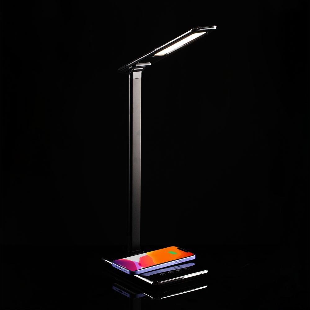 Настольная лампа с беспроводной зарядкой Power Spot, черная - фото от интернет-магазина подарков Хочу Дарю