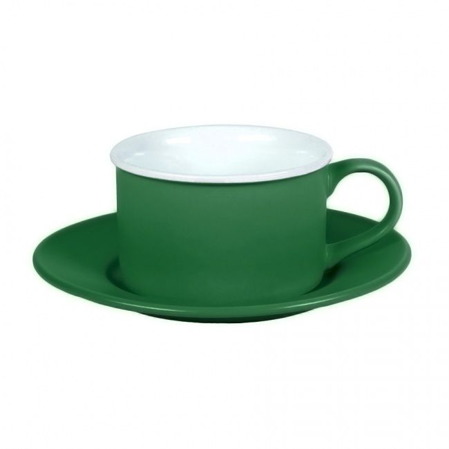Чайная пара ICE CREAM, зеленый с белым кантом, 200 мл, фарфор - фото от интернет-магазина подарков Хочу Дарю