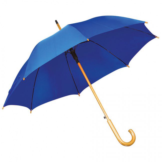 Зонт-трость с деревянной ручкой, полуавтомат; ярко-синий; D=103 см, L=90см; нейлон; шелкография - фото от интернет-магазина подарков Хочу Дарю