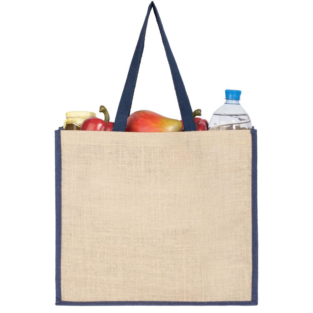 Холщовая сумка для покупок Bagari с синей отделкой - фото от интернет-магазина подарков Хочу Дарю