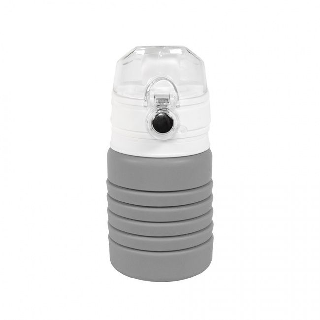 Бутылка для воды складная с карабином SPRING; 550/250 мл, силикон, серая - фото от интернет-магазина подарков Хочу Дарю