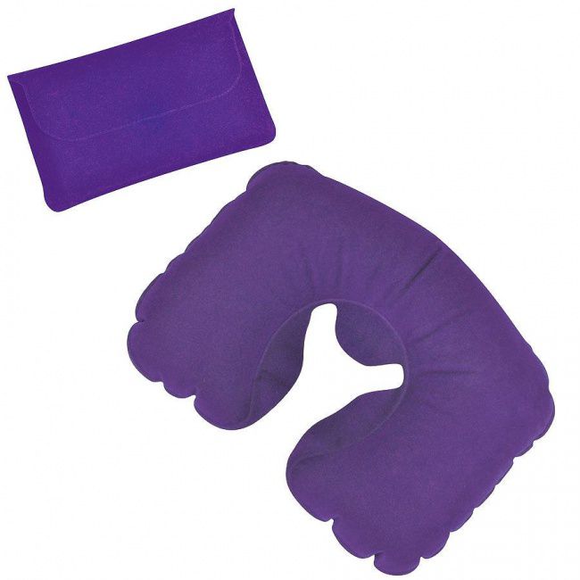 Подушка надувная дорожная в футляре; фиолетовый; 43,5х27,5 см; твил; шелкография - фото от интернет-магазина подарков Хочу Дарю
