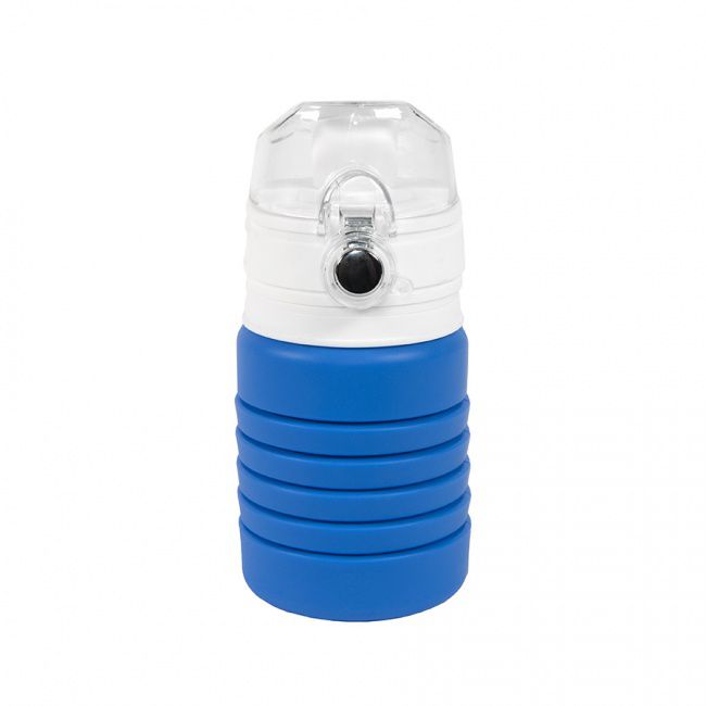 Бутылка для воды складная с карабином SPRING; 550/250 мл, силикон, синяя - фото от интернет-магазина подарков Хочу Дарю