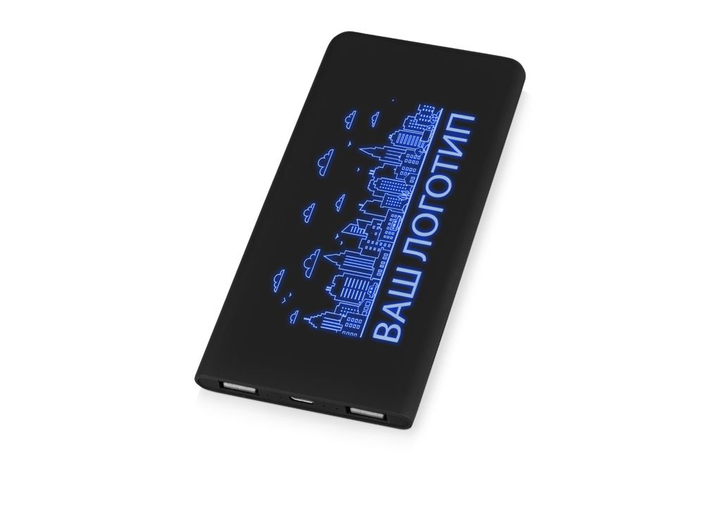 Портативное зарядное устройство с синей подсветкой логотипа Faros, soft-touch, 4000 mAh - фото от интернет-магазина подарков Хочу Дарю