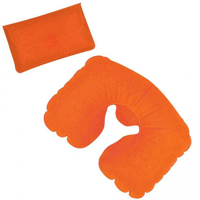 Подушка надувная дорожная в футляре; оранжевый; 43,5х27,5 см; твил; шелкография - фото от интернет-магазина подарков Хочу Дарю