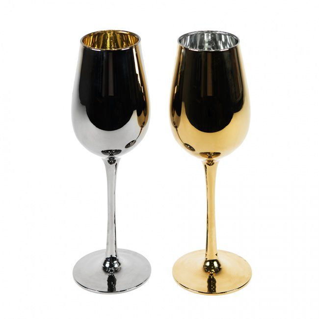 Набор бокалов для вина MOON&SUN (2шт), золотой и серебяный, 22,5х24,8х11,9см, стекло - фото от интернет-магазина подарков Хочу Дарю