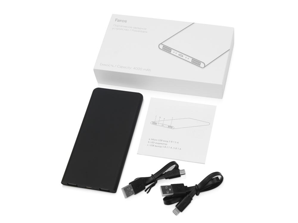 Портативное зарядное устройство с белой подсветкой логотипа Faros, soft-touch, 4000 mAh - фото от интернет-магазина подарков Хочу Дарю