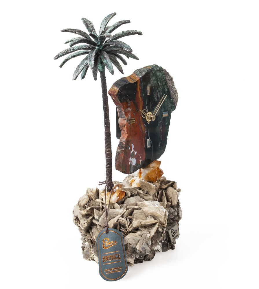 Часы «Пальмовый рай» из яшмы с бронзой - фото от интернет-магазина подарков Хочу Дарю