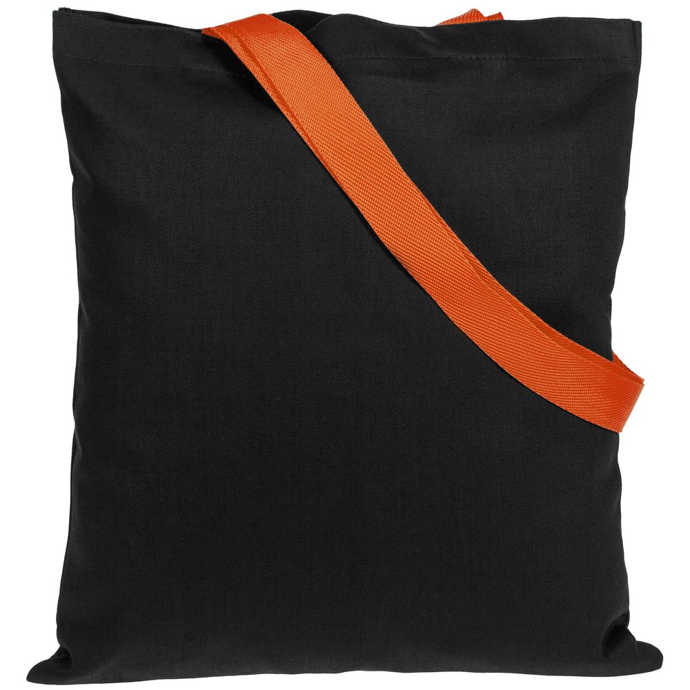 Холщовая сумка BrighTone, черная с оранжевыми ручками - фото от интернет-магазина подарков Хочу Дарю