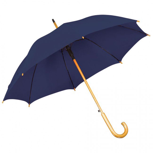 Зонт-трость с деревянной ручкой, полуавтомат; синий; D=103 см, L=90см; нейлон; шелкография - фото от интернет-магазина подарков Хочу Дарю