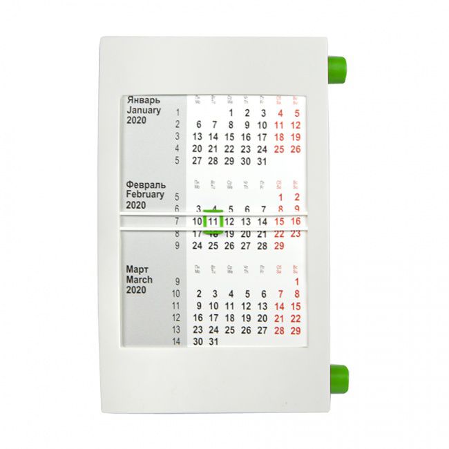 Календарь настольный на 2 года; белый с зеленым; 18х11 см; пластик; тампопечать, шелкография - фото от интернет-магазина подарков ХочуДарю