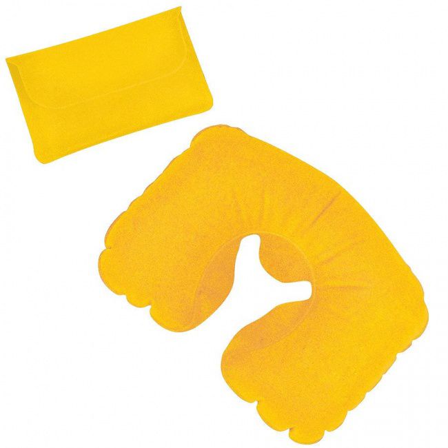Подушка надувная дорожная в футляре; желтый; 43,5х27,5 см; твил; шелкография - фото от интернет-магазина подарков Хочу Дарю