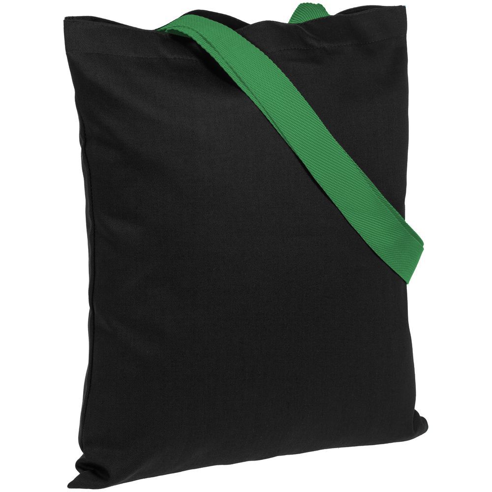 Холщовая сумка BrighTone, черная с зелеными ручками - фото от интернет-магазина подарков Хочу Дарю