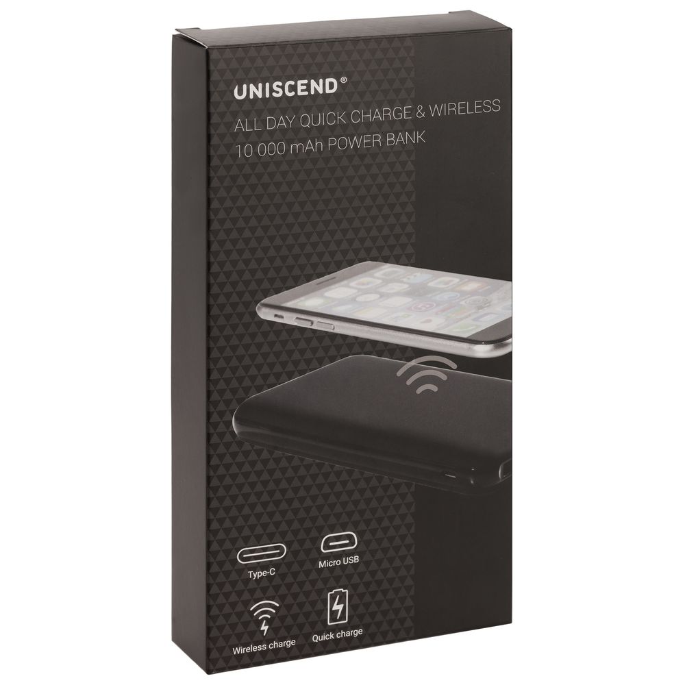 Aккумулятор Uniscend Quick Charge Wireless 10000 мАч, черный - фото от интернет-магазина подарков Хочу Дарю