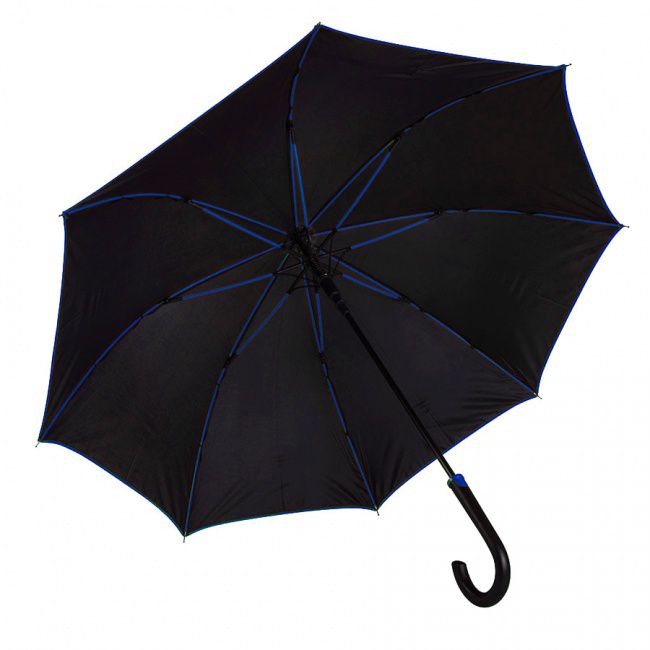 Зонт-трость "Back to black", полуавтомат, нейлон, черный с синим - фото от интернет-магазина подарков Хочу Дарю