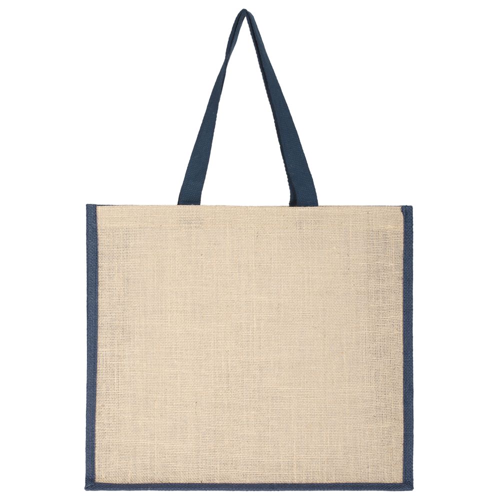 Холщовая сумка для покупок Bagari с синей отделкой - фото от интернет-магазина подарков Хочу Дарю
