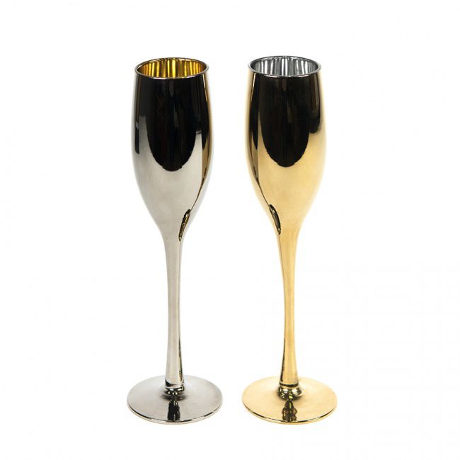 Набор бокалов для шампанского MOON&SUN (2шт), золотой и серебяный, 26,5х25,3х9,5см, стекло - фото от интернет-магазина подарков Хочу Дарю