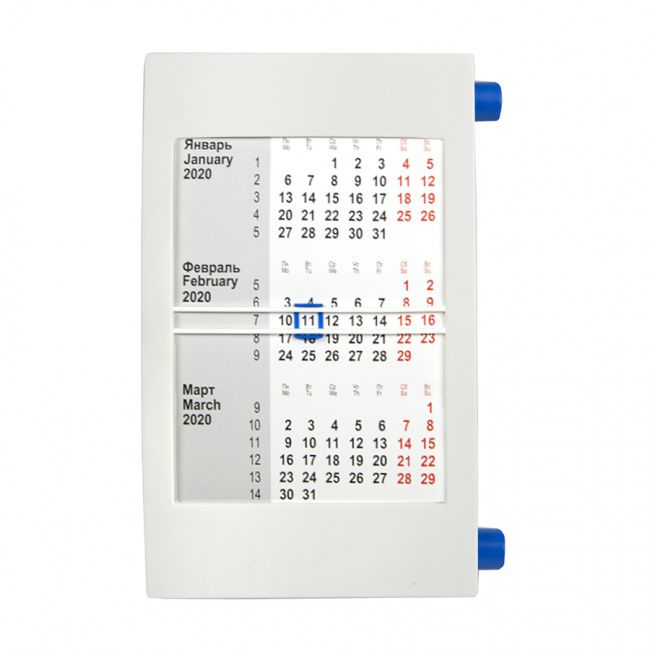 Календарь настольный на 2 года; белый с синим; 18х11 см; пластик; тампопечать, шелкография - фото от интернет-магазина подарков ХочуДарю