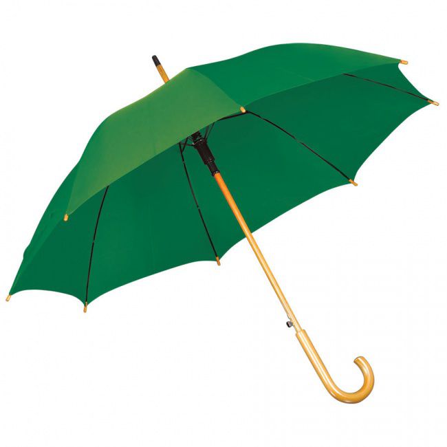 Зонт-трость с деревянной ручкой, полуавтомат; зеленый; D=103 см, L=90см; нейлон; шелкография - фото от интернет-магазина подарков Хочу Дарю