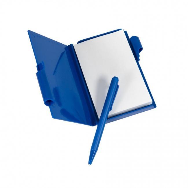 Блокнот для записей с авторучкой; синий; 10,5х7,9х1,1 см; пластик; тампопечать - фото от интернет-магазина подарков ХочуДарю