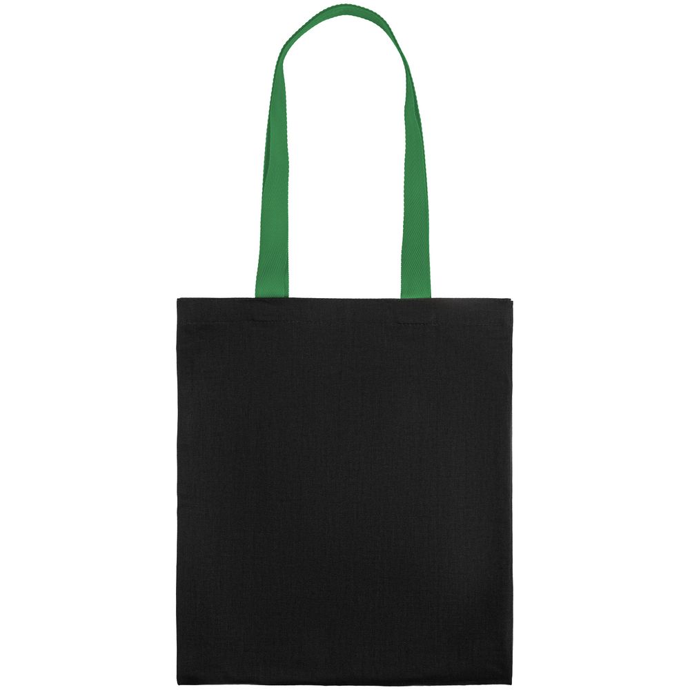 Холщовая сумка BrighTone, черная с зелеными ручками - фото от интернет-магазина подарков Хочу Дарю