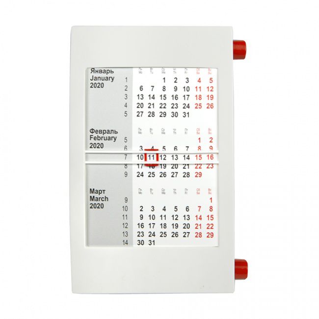 Календарь настольный на 2 года; белый с красным; 18х11 см; пластик; тампопечать, шелкография - фото от интернет-магазина подарков ХочуДарю