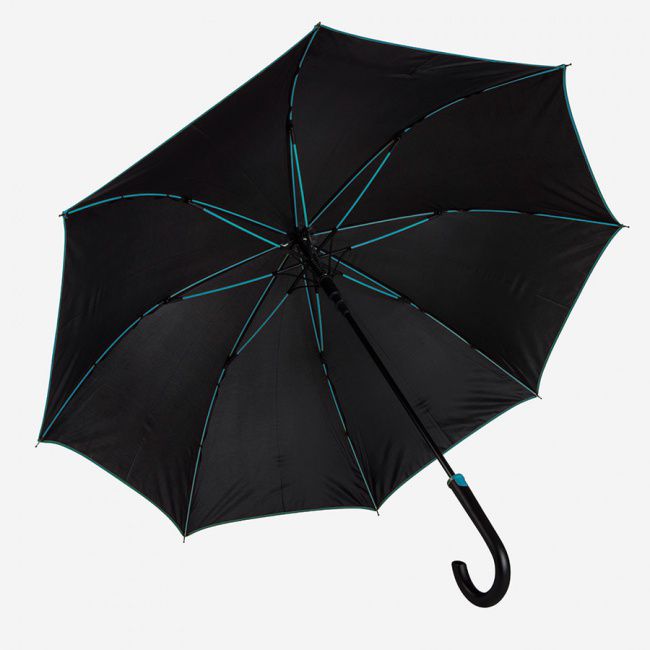 Зонт-трость "Back to black", полуавтомат, нейлон, черный с голубым - фото от интернет-магазина подарков Хочу Дарю