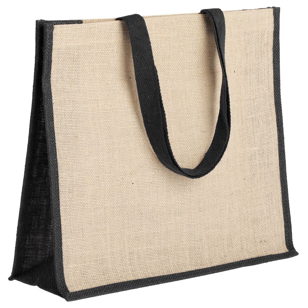 Холщовая сумка для покупок Bagari с черной отделкой - фото от интернет-магазина подарков Хочу Дарю