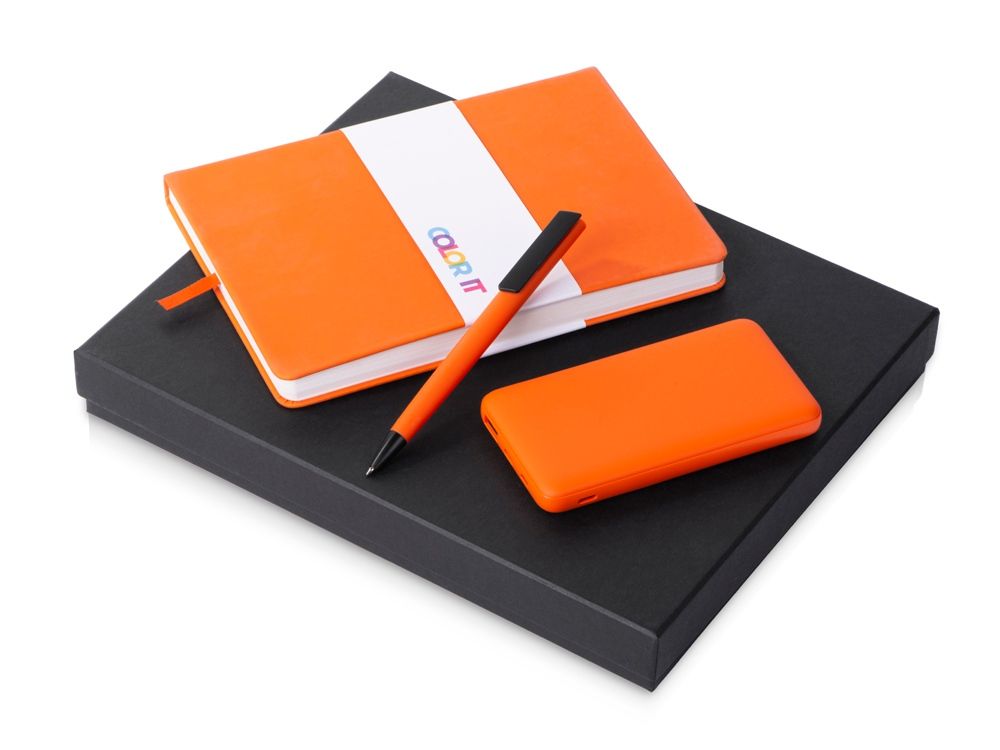Подарочный набор «COLOR IT» c блокнотом, ручкой и повербанком, 10000 mAh, оранжевый - фото от ХочуДарю