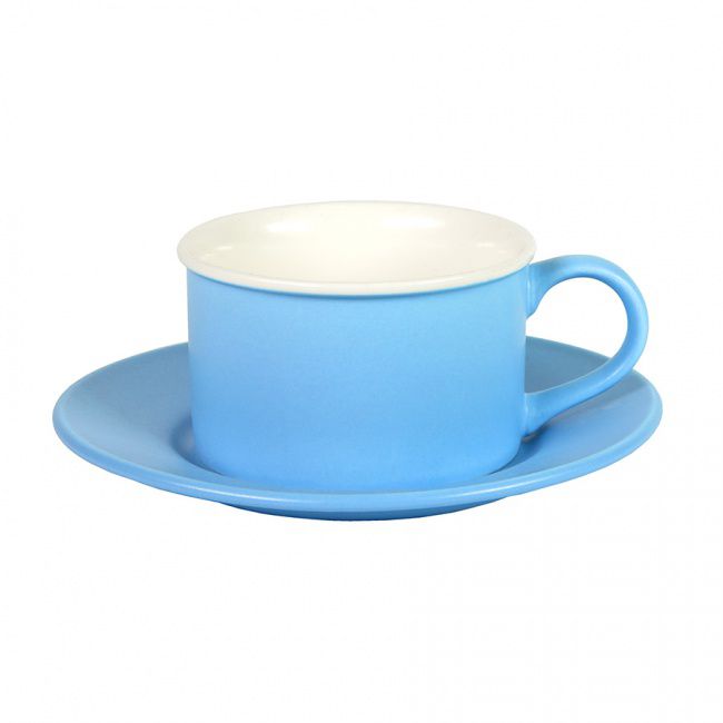 Чайная пара ICE CREAM, голубой с белым кантом, 200 мл, фарфор - фото от интернет-магазина подарков Хочу Дарю