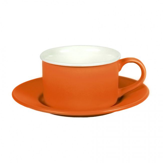 Чайная пара ICE CREAM, оранжевый с белым кантом, 200 мл, фарфор - фото от интернет-магазина подарков Хочу Дарю