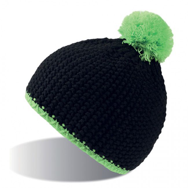 Шапка "PEAK",  черный/зеленый неон, верх: 100% акрил, подкладка: 100% полиэстер - фото от интернет-магазина подарков Хочу Дарю
