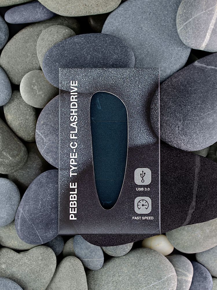 Флешка Pebble Type-C, USB 3.0, серо-синяя, 16 Гб - фото от интернет-магазина подарков Хочу Дарю