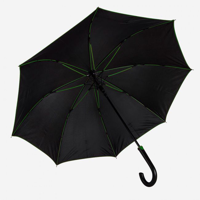 Зонт-трость "Back to black", полуавтомат, нейлон, черный с зеленым - фото от интернет-магазина подарков Хочу Дарю